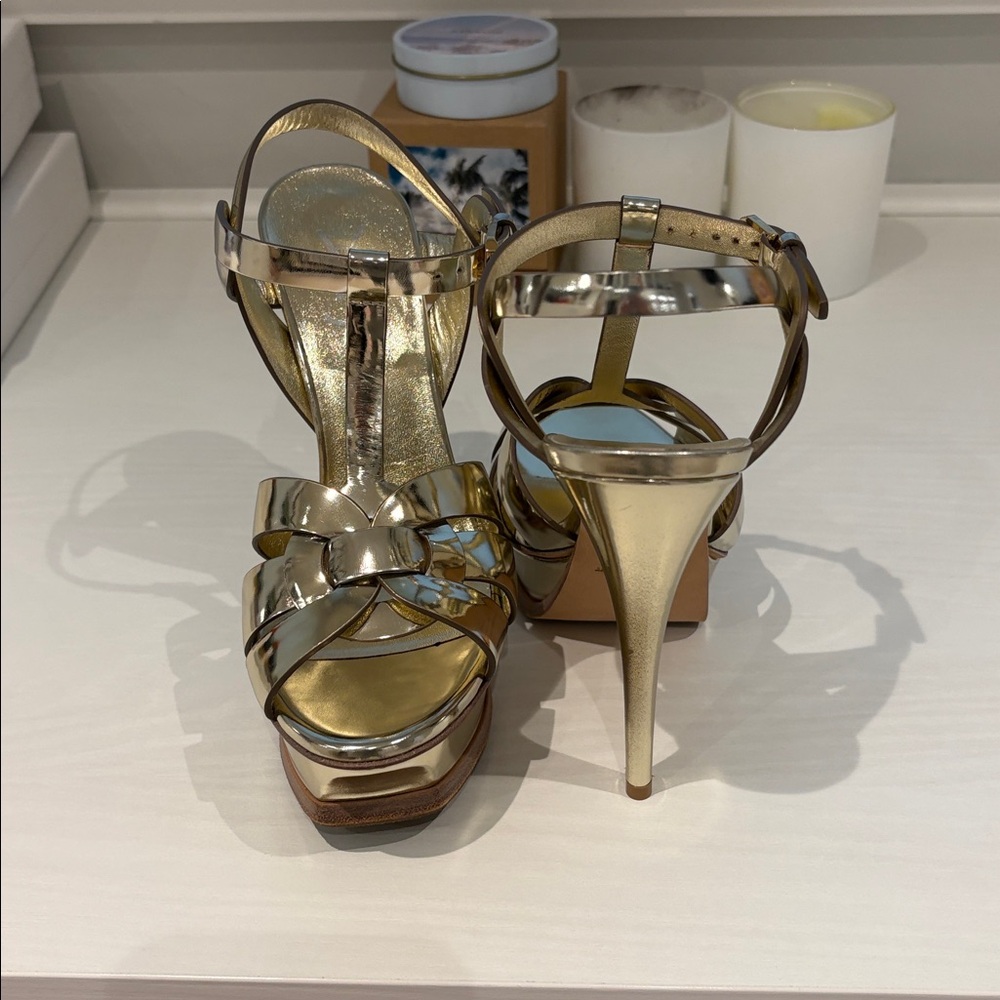 SALE! Yves Saint Laurent Tribute Metallic Gold Heels- never worn. With dust bags